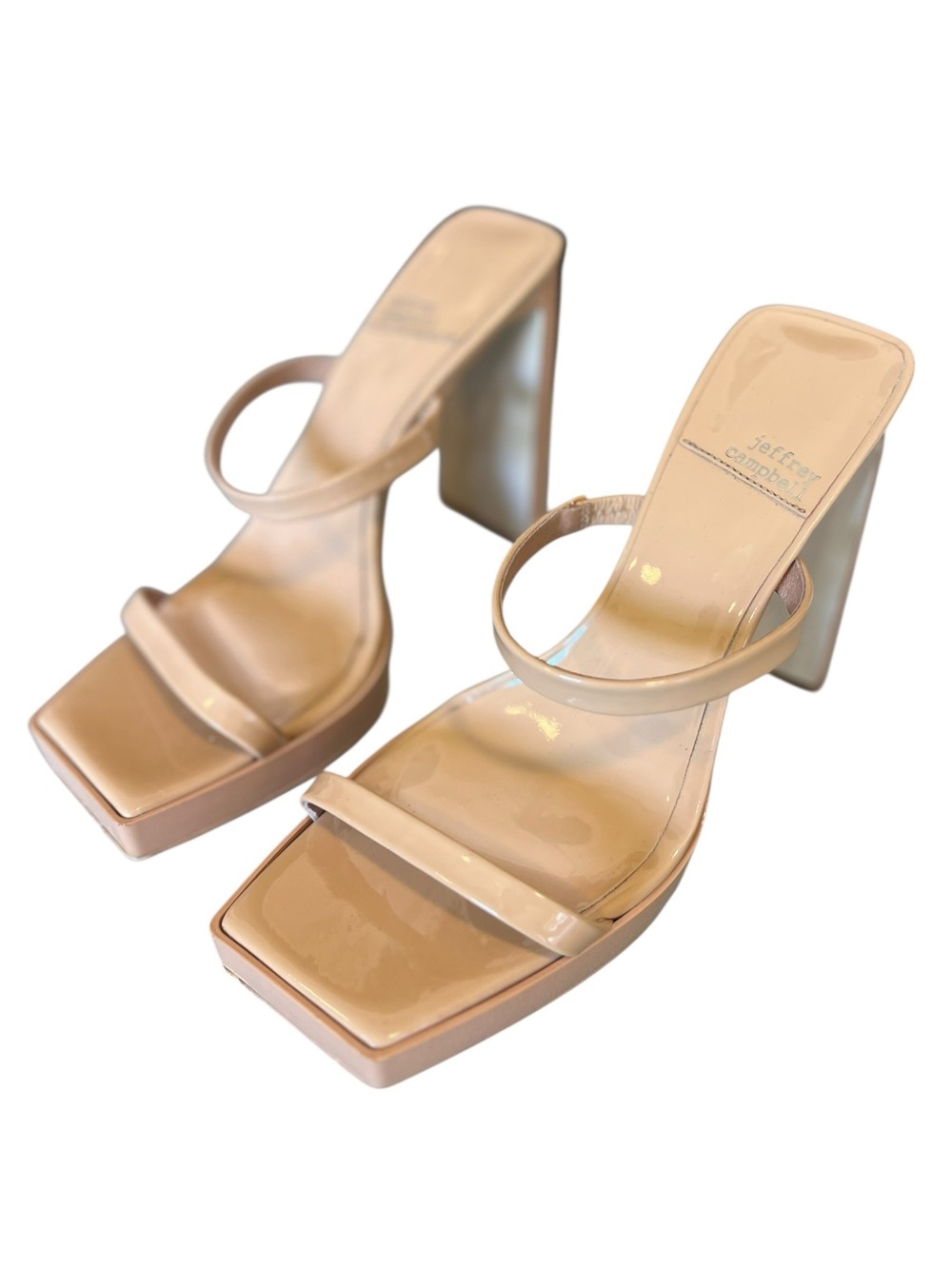 Jeffrey Campbell Women’s Sz 8.5 Taupe Hustler Platform Sandal Square Toe